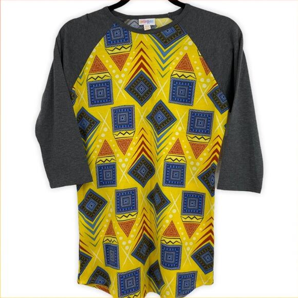 Lularoe Randy Womens Baseball Tee Raglan T Shirt Abstract Geometric Yellow XXS - Picture 1 of 11